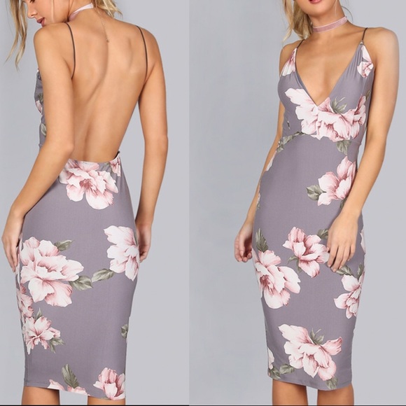 Boutique Dresses & Skirts - FLASH SALE Backless pink floral bodycon midi dress